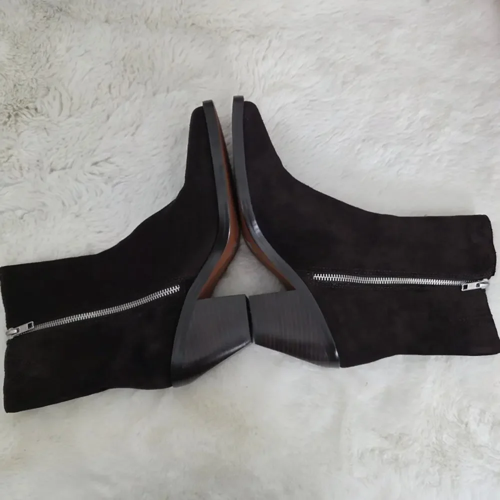 Madewell The Idris Coffee Bean Brown Suede Ankle Booties Side Zip Block Heel 9.5